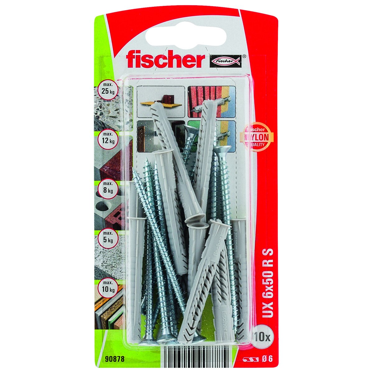 Universeelpluggen UX6x50 R S met rand en schroeven 4,5x60mm 10 stuks