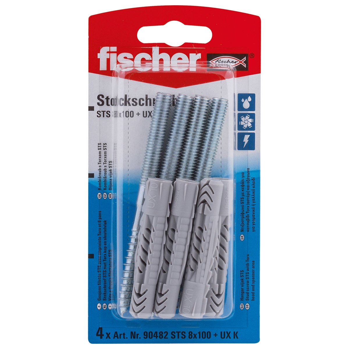 Universeelpluggen UX10x60 UX K met rand en stokschroeven TX 8x100mm 4 stuks