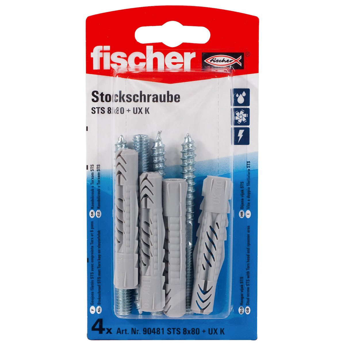 Universeelpluggen UX10x60 UX K met rand en stokschroeven TX 8x80mm 4 stuks