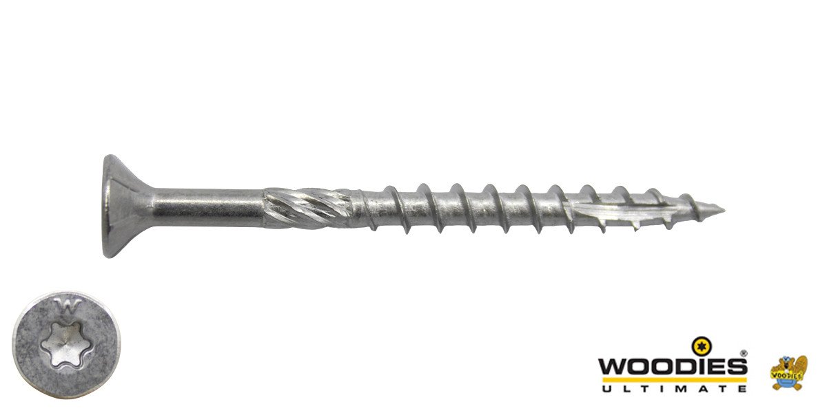 Woodies schroeven RVS 410 C1 TORX-20 platkop 4x60/35mm deeldraad 200 stuks