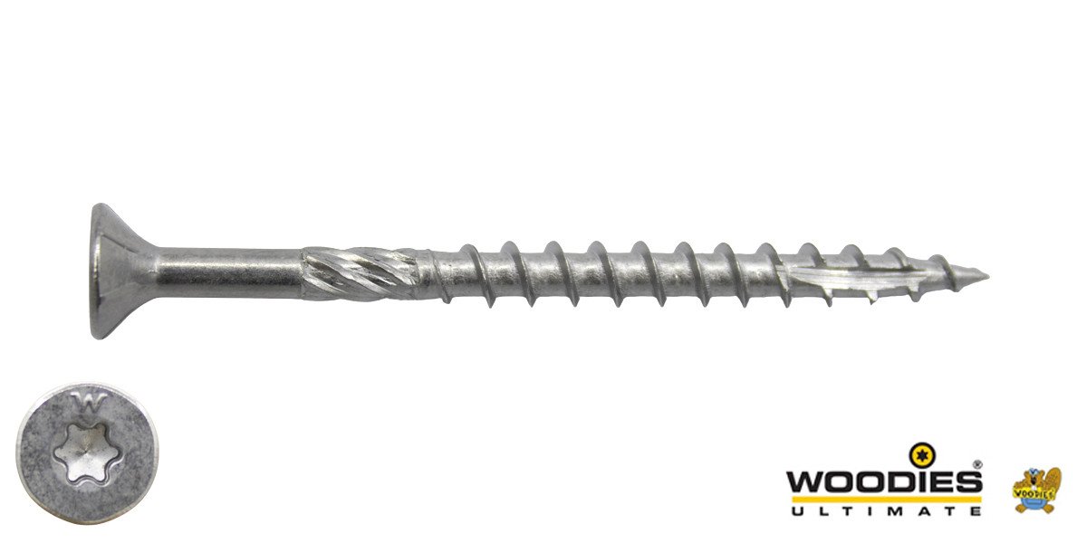 Woodies schroeven RVS 410 C1 TORX-25 platkop 5x70/40mm deeldraad 200 stuks