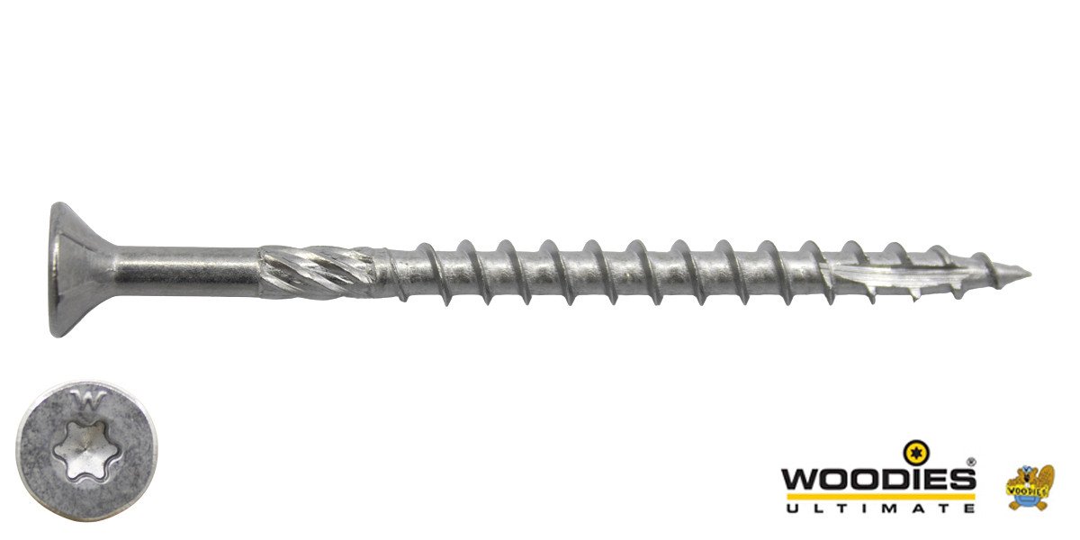 Woodies schroeven RVS 410 C1 TORX-30 platkop 6x140/70mm deeldraad 100 stuks