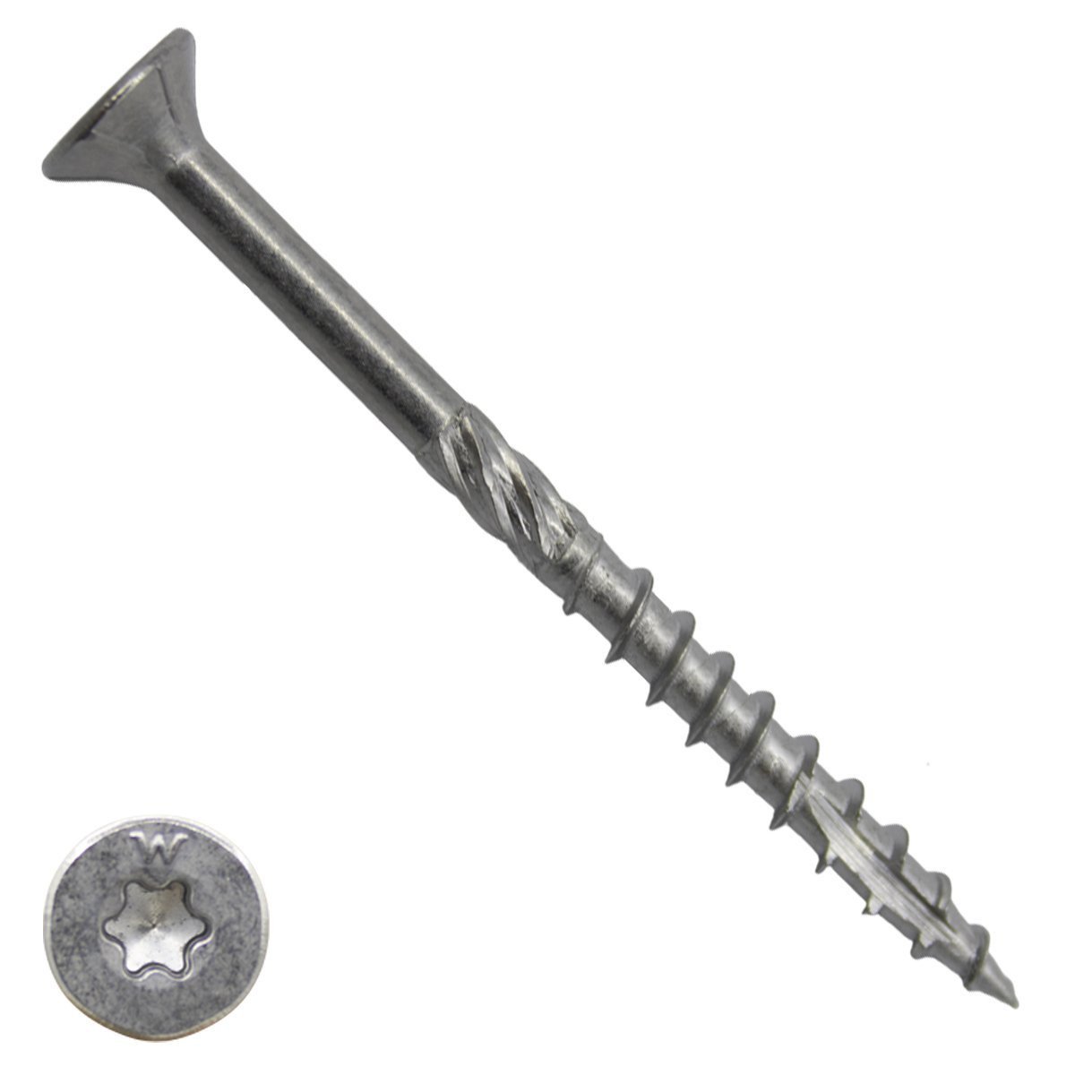 Woodies schroeven RVS 410 C1 TORX-30 platkop 6x140/70mm deeldraad 100 stuks