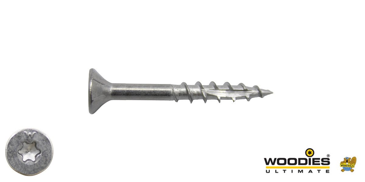 Woodies schroeven RVS 410 C1 TORX-20 platkop 4x30/18mm deeldraad 200 stuks