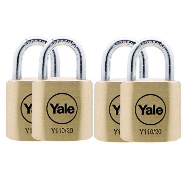 Yale hangslot messing 20mm set 4 stuks gelijksluitend