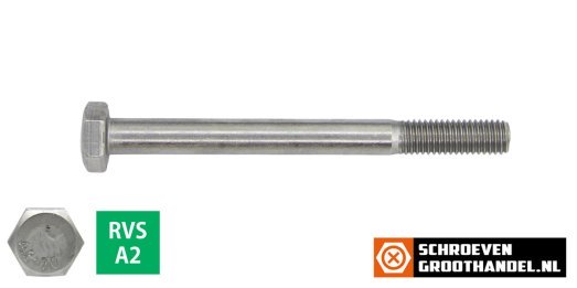 Zeskantbouten M8 x 70mm RVS A2 DIN931 50 stuks