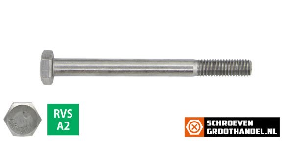 Zeskantbouten M6 x 80mm RVS A2 DIN931 100 stuks