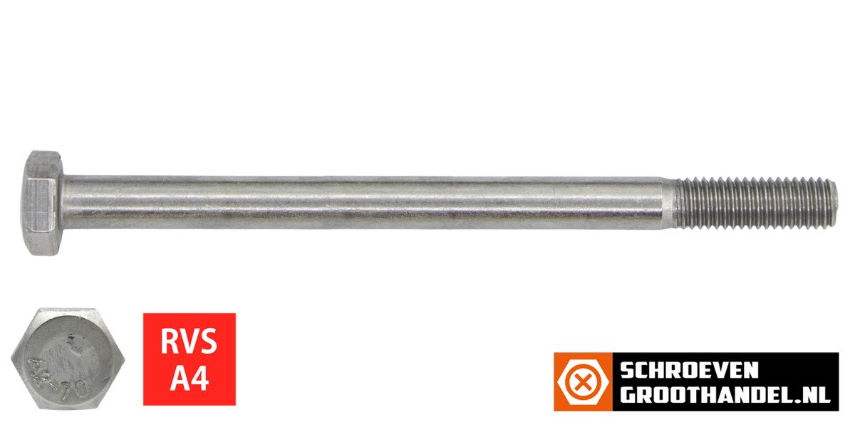 Zeskantbouten M10 x 180mm RVS A4 DIN931 25 stuks