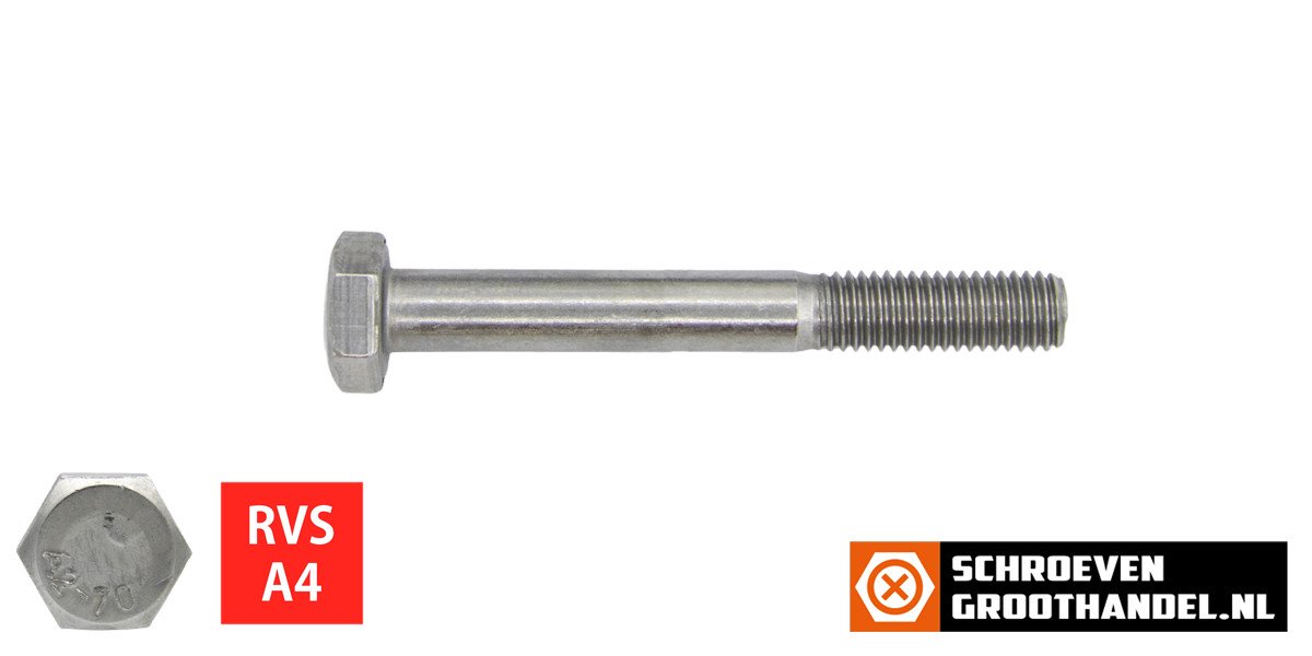 Zeskantbouten M10 x 65mm RVS A4 DIN931 50 stuks