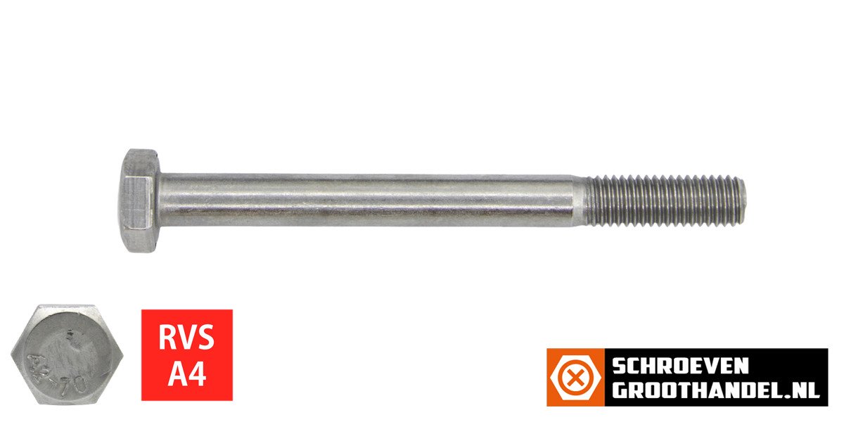 Zeskantbouten M16 x 90mm RVS A4 DIN931 25 stuks