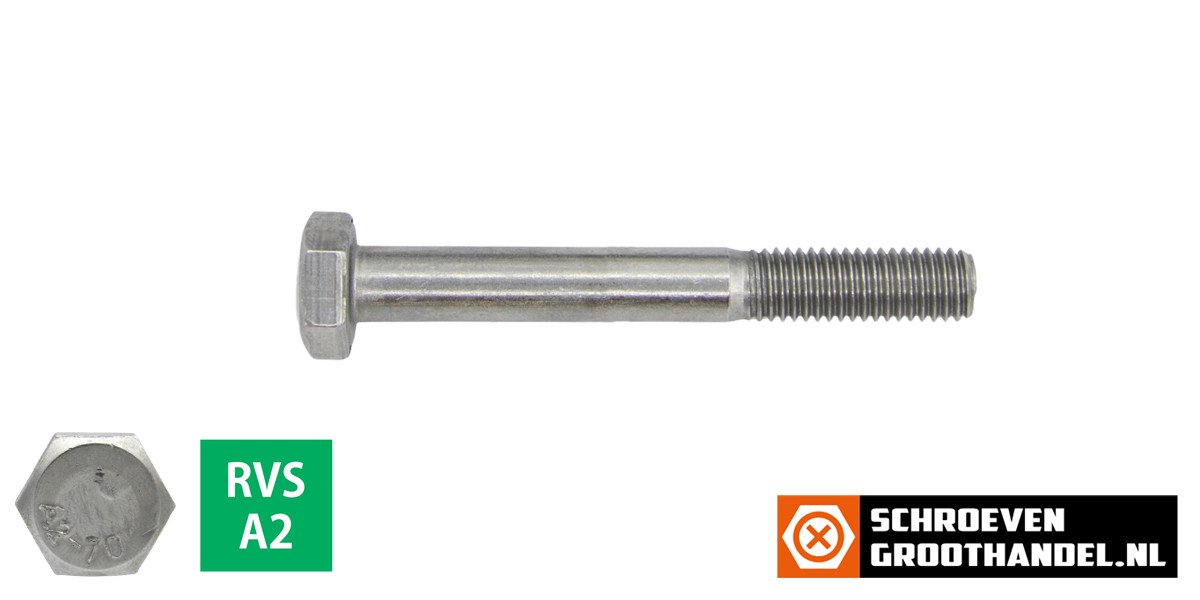 Zeskantbouten M6 x 65mm RVS A2 DIN931 100 stuks