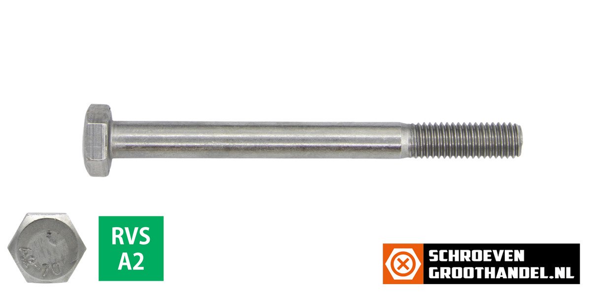 Zeskantbouten M8 x 80mm RVS A2 DIN931 50 stuks