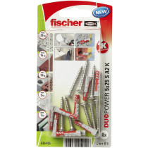 Fischer Duopower pluggen 5x25 S A2 K met A2 schroeven 8 stuks