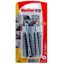 Fischer pluggen SX 12x60 S met houtdraadbouten 8x80mm 3 stuks