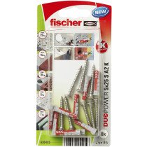 Fischer Duopower pluggen 5x25 S A2 K met A2 schroeven 8 stuks
