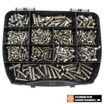 Assortimentskoffer laagbolkopbouten ISO7380 M5-M6-M8 rvs A4 (AISI-316) 415-delig
