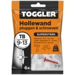 Toggler hollewandpluggen en schroeven TB 9-13 mm 6 stuks