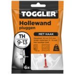 Toggler hollewandpluggen met haak TH 9-13 mm 6 stuks