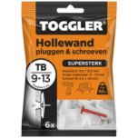 Toggler hollewandpluggen en schroeven TB 9-13 mm 6 stuks
