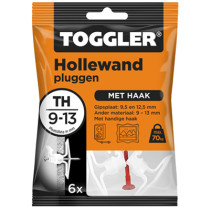 Toggler hollewandpluggen met haak TH 9-13 mm 6 stuks
