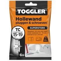 Toggler hollewandpluggen en schroeven TC 15-19 mm 6 stuks