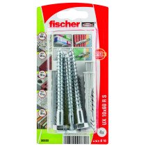 Universeelpluggen UX10x60 R S met rand en houtdraadbouten 8x80mm 4 stuks