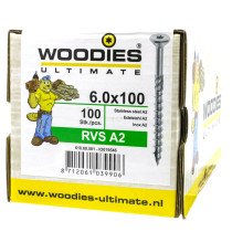 Woodies schroeven RVS A2 TORX-30 platkop 6x100/60mm deeldraad 100 stuks